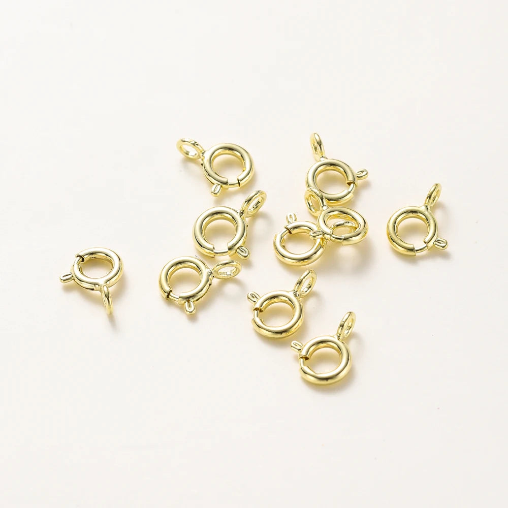 10pcs/ 14K 18K Gold Round Spring Clasp With Jump Ring Open Connect Clasp For DIY Jewelry Necklace Chain Making Accessories