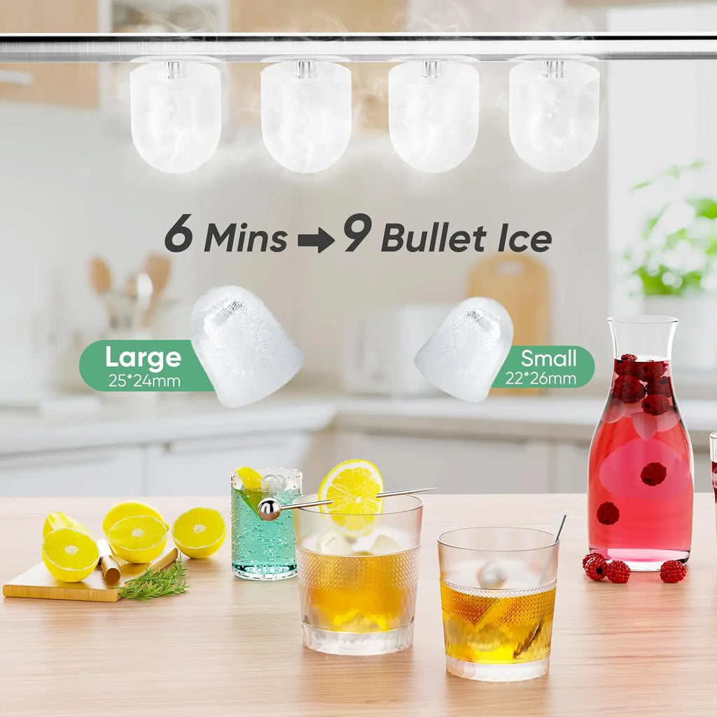 Portable Countertop Ice Maker, 26lbs/24H, 9 Cubes in 6 Mins, Self-Cleaning, Quiet for Home Kitchen RV Camping