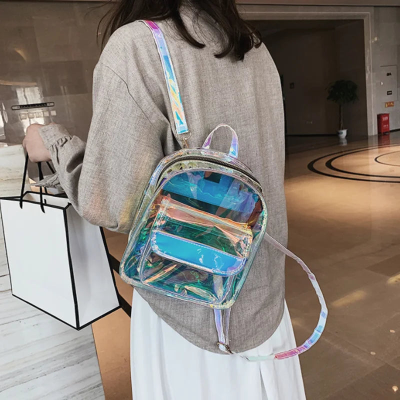 PVC Transparent Clear Women Backpack Ita Bag Harajuku School Bag For Teen Girls Rucksack Kawaii Backpack Holographic Backpack