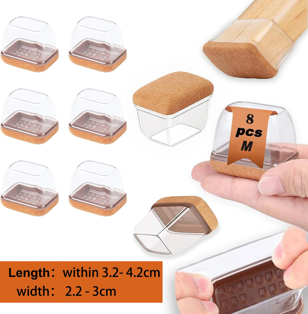 8PCS  Silicone Chair Leg Floor Caps Protectors Rectangle with Felt Foot End Caps Covers width 22-32mm for Chair Table No Noise