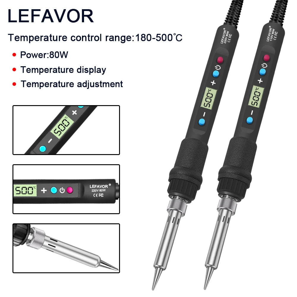 LEFAVOR 80W Digital display soldering iron welding set C/F switching calibration temperature 100-500C home repair DIY