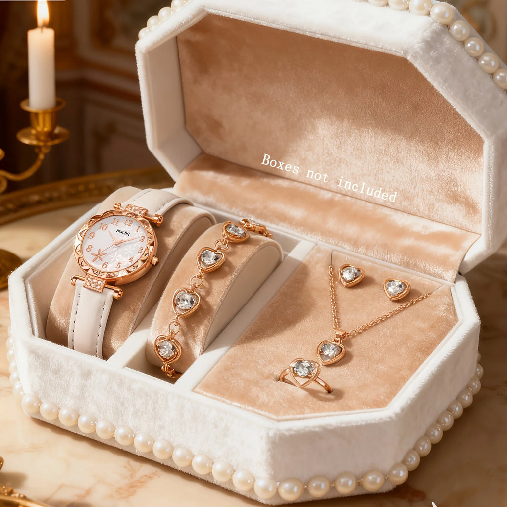 6Pcs Exquisite Fashion Women's Watch Set, Perfect Gift for Birthday Parties, Christmas, Mother's Day, Halloween.