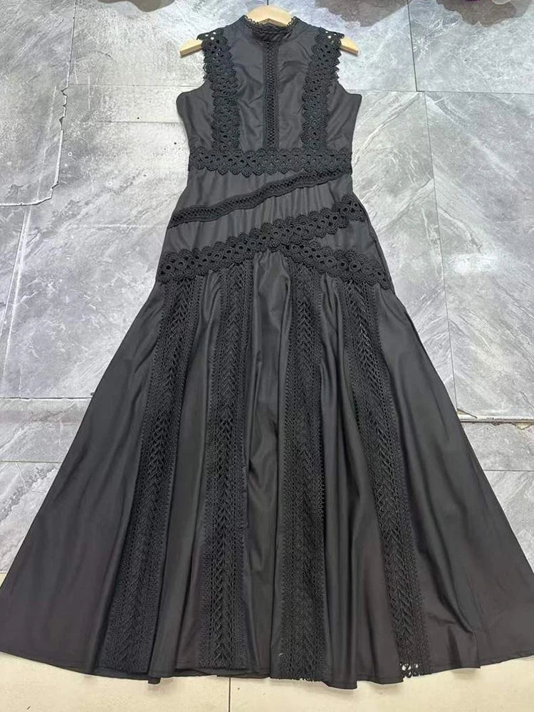 2026 Summer Women's Clothing Embroidery Hollow Irregular Appliqué Sleeveless Tank Top Fashion Dress High Waist Loose Puff Skirt