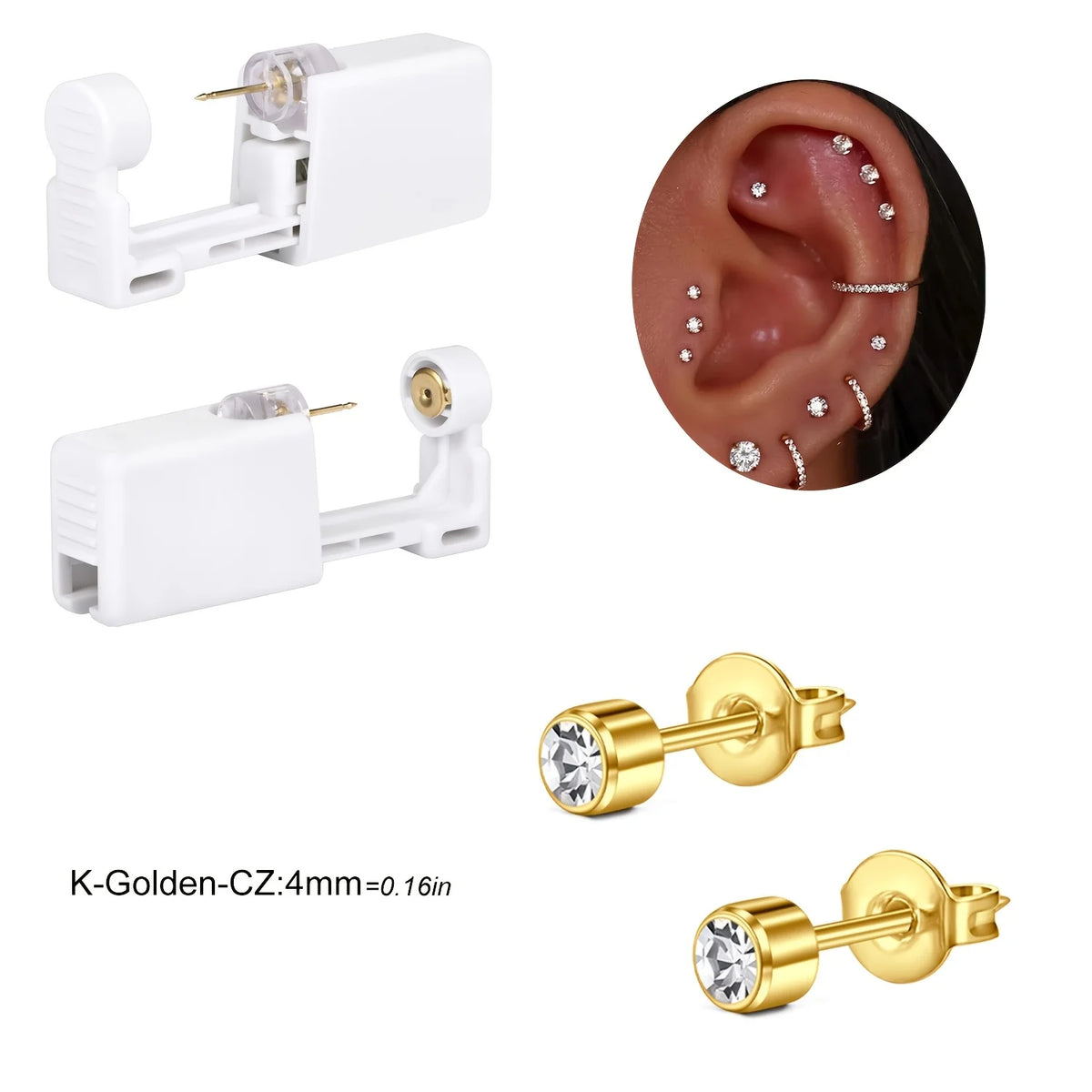 2 sets Ear Piercing Kit Disposable Ear Piercing Gun Kit Self Piercing Gun and Build-in Earrings Stud Ear Piercing Gun