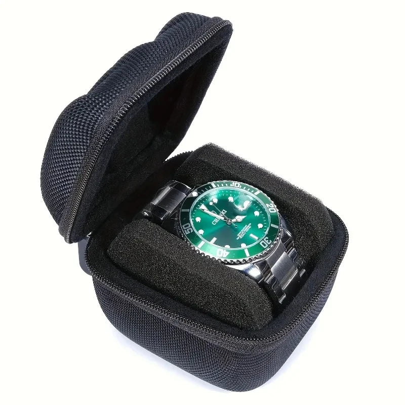 1pc Black Watch Storage Box - Hard Case W/Soft Pillows, Velvet Lined for Jewelry & Watches Protection