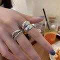 925 Silver Rings for Women Thick Wave Wide Solid Double-layer Punk Trendy Couple Female Party Birthday Gift