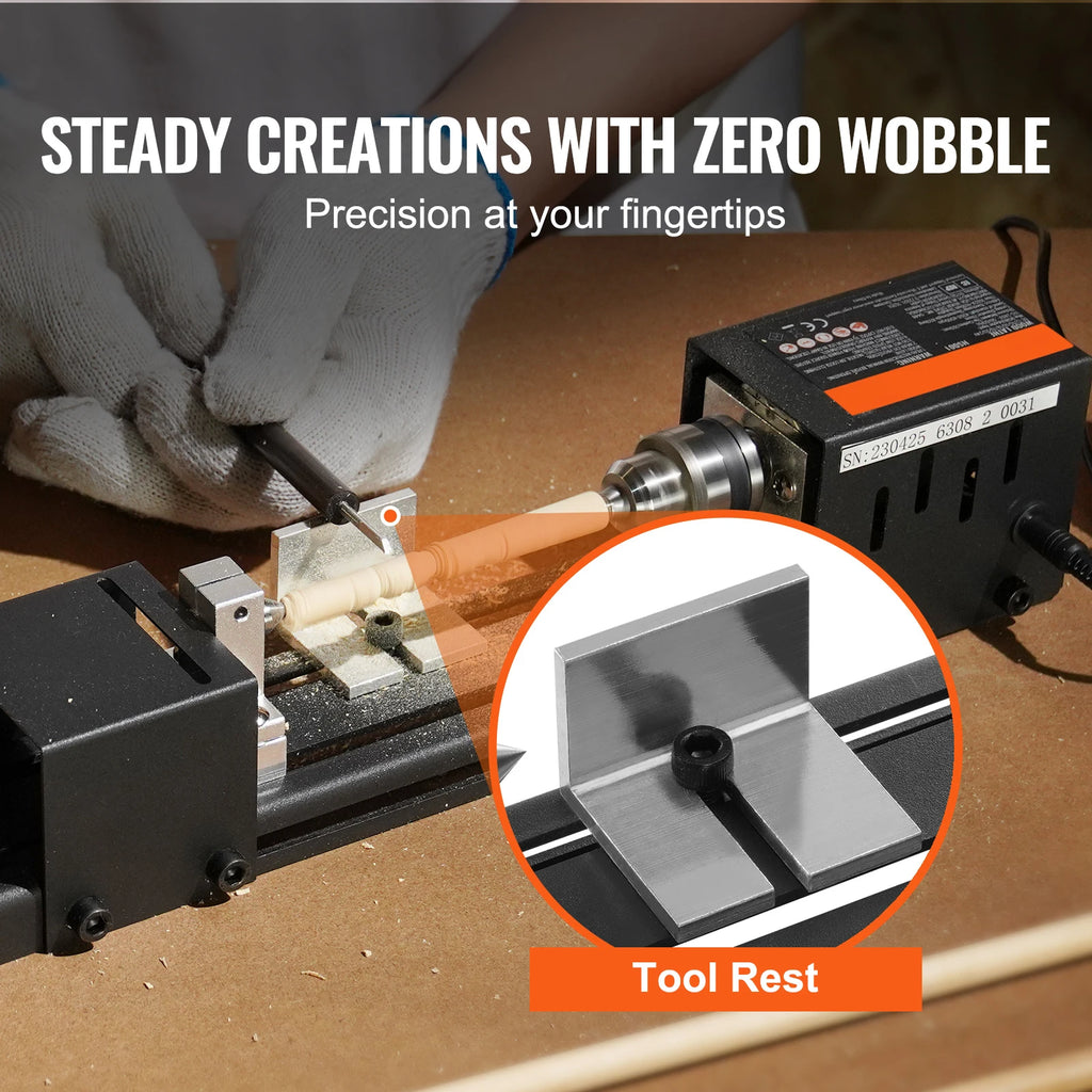 SucceBuy Mini Wood Lathe Machine 2.76inx6.3in 24VDC 96W Machine Accessories 7 Speed s for DIY Woodworking Wood Drill Rotary Tool