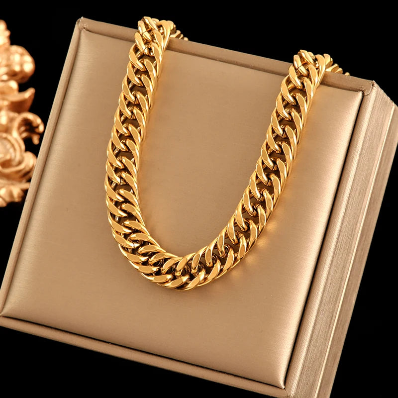 EILIECK 316L Stainless Steel Gold Color Cuba Chain Necklace For Women New Trendy Punk Thick Neck Chain Waterproof Jewelry Gift