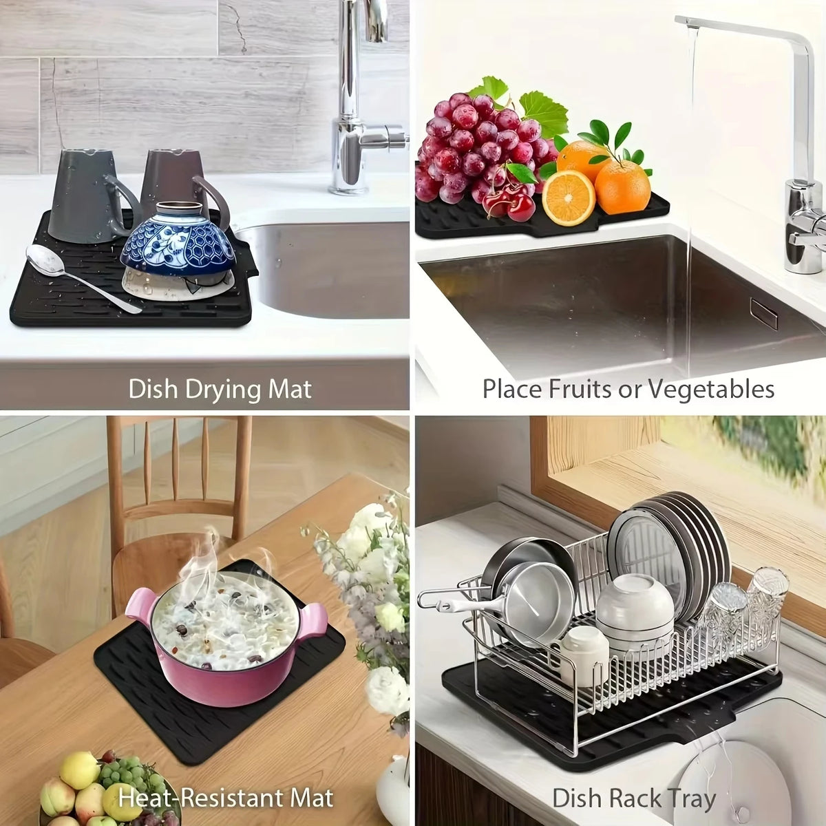 Silicone Dish Drying Mat Kitchen Countertop Drainer Pad Heat Resistant Anti-Slip Tableware Storage Tray Waterproof