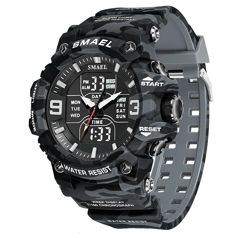 SMAEL 8049MC Camouflage New Style Digital Waterproof Sports Watches Men's Shock Analog Dual Display Watch