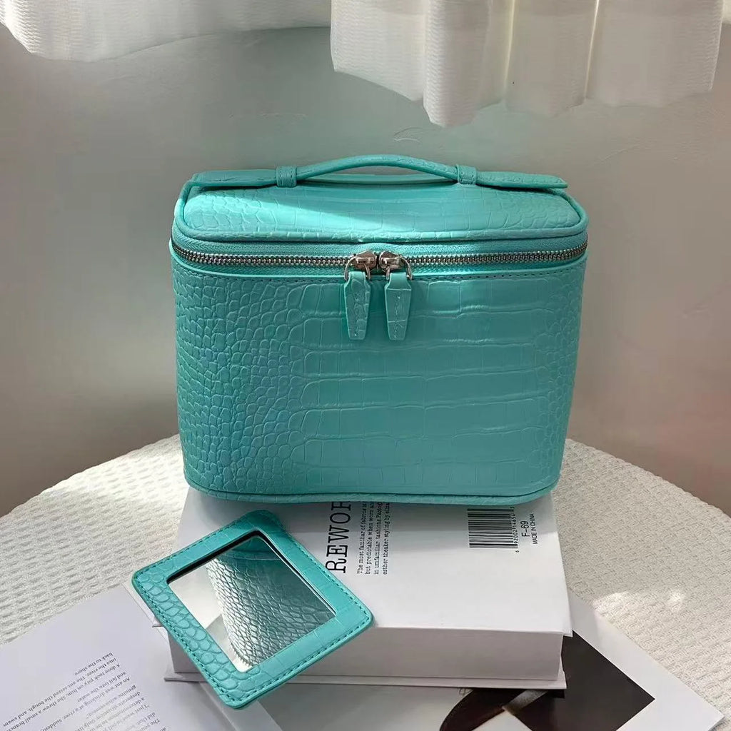 Custom Name Ladies Saffiano Split Leather Travel Toiletry Case Bag Portable Hanging Makeup Organizer Box Cosmetic Bag For Women