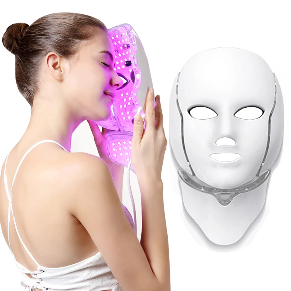 LED Facial Mask 7 Colors Balance Skin Tone Minimize Pores Brighten Skin Anti-Acne Face Neck Mask Reduce Neck Wrinkles LED Mask