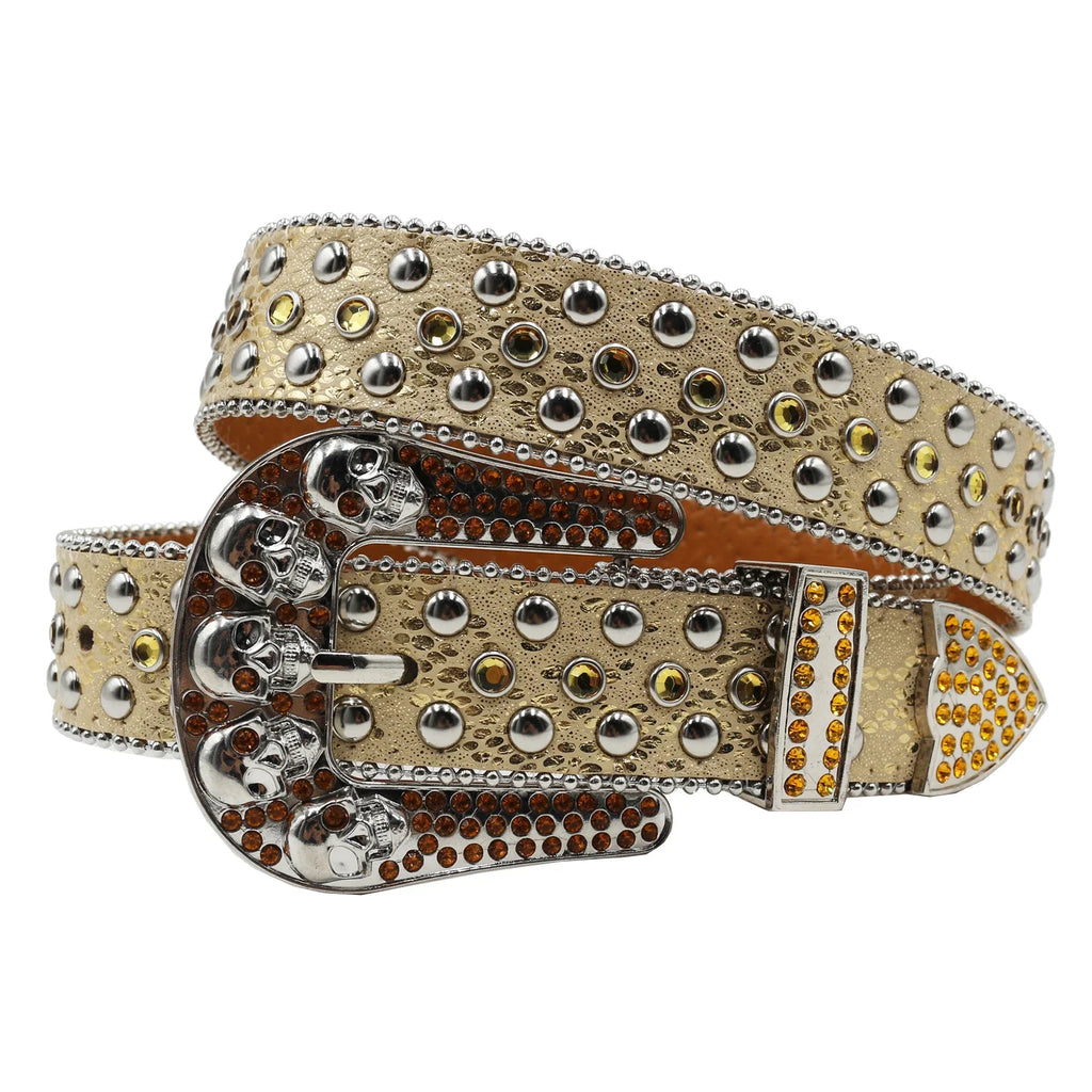 Hot Rhinestone Belts Studded Skull Lether Belts for Women Luxury Designer Brand Strap For Jeans Suppliers White Black
