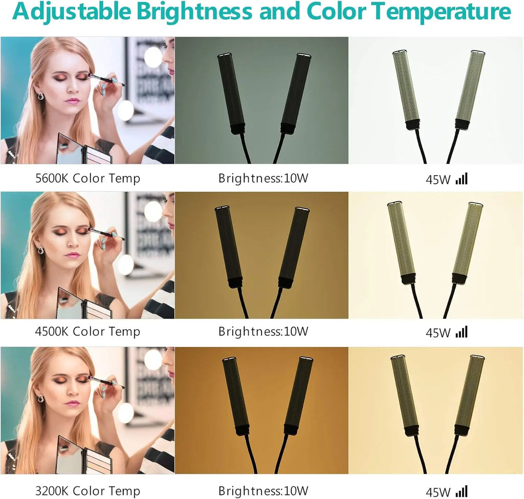 Flexible Double Arms LED Fill Light Bi-Color Dimmable Beauty LED Video Lights  3 Light Modes with Phone Holder for Live Stream