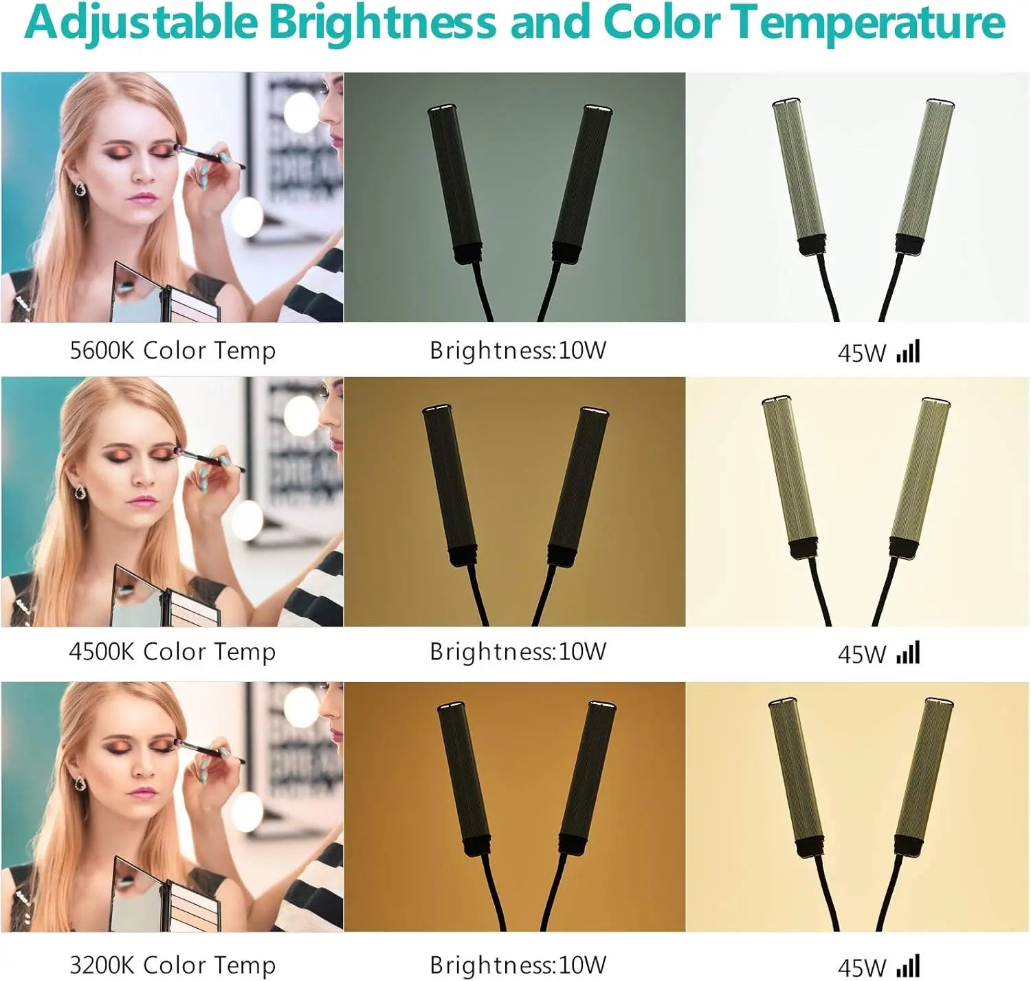 Flexible Double Arms LED Fill Light Bi-Color Dimmable Beauty LED Video Lights  3 Light Modes with Phone Holder for Live Stream