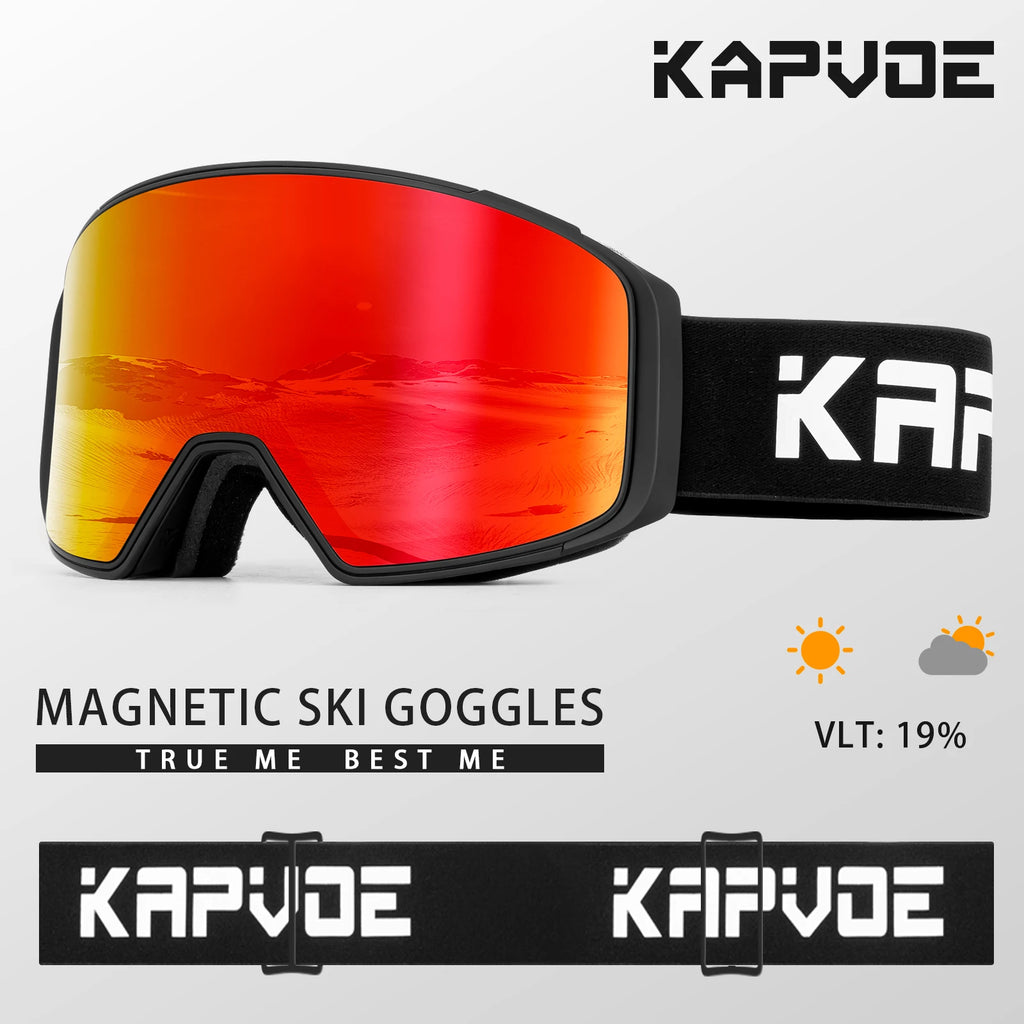 KAPVOE Ski Goggles Double Magnet adsorpt Layers UV400 Anti-fog Ski Glasses Snow Snowboard Glasses Snowmobile Eyewear