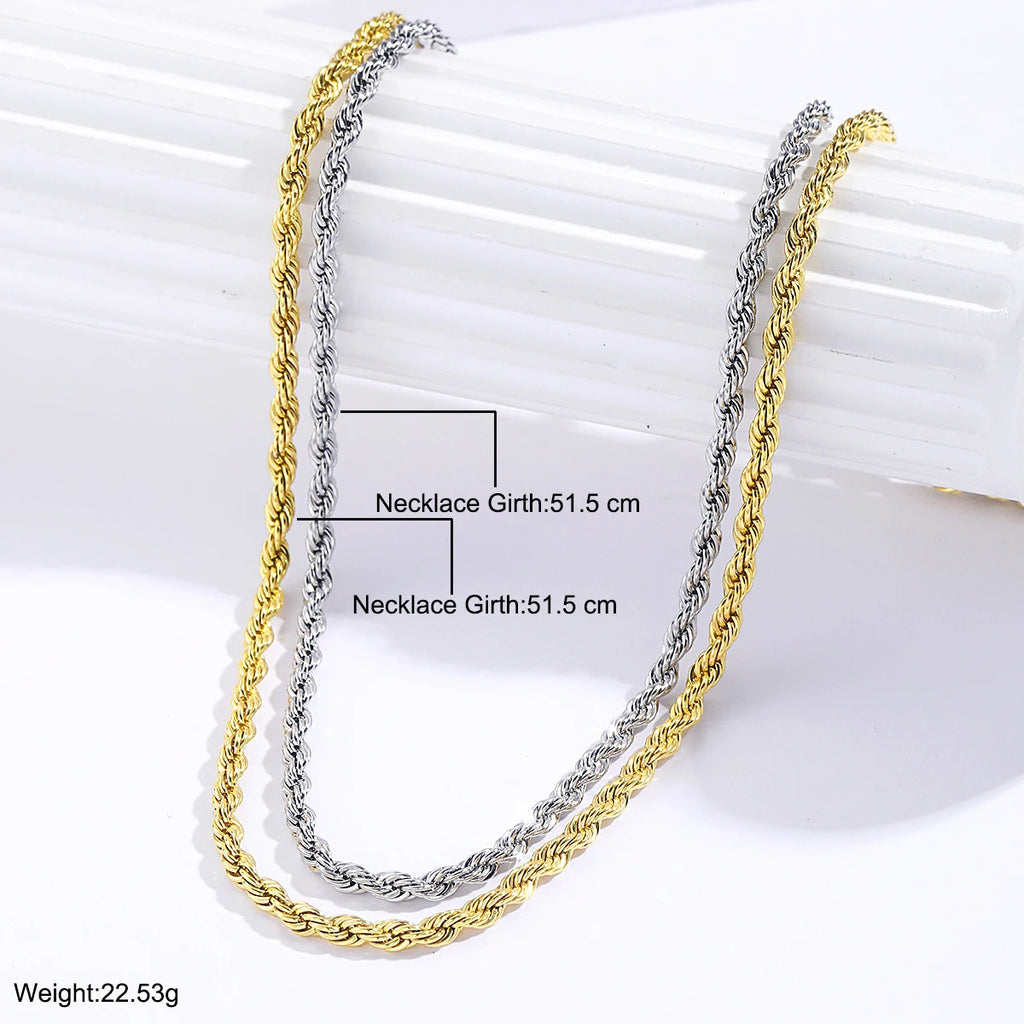 New Simple Classic Rope Chain for Men Women Necklace Casual Punk Stainless Steel Figaro Twisted Cuban Chain Necklace Jewelry
