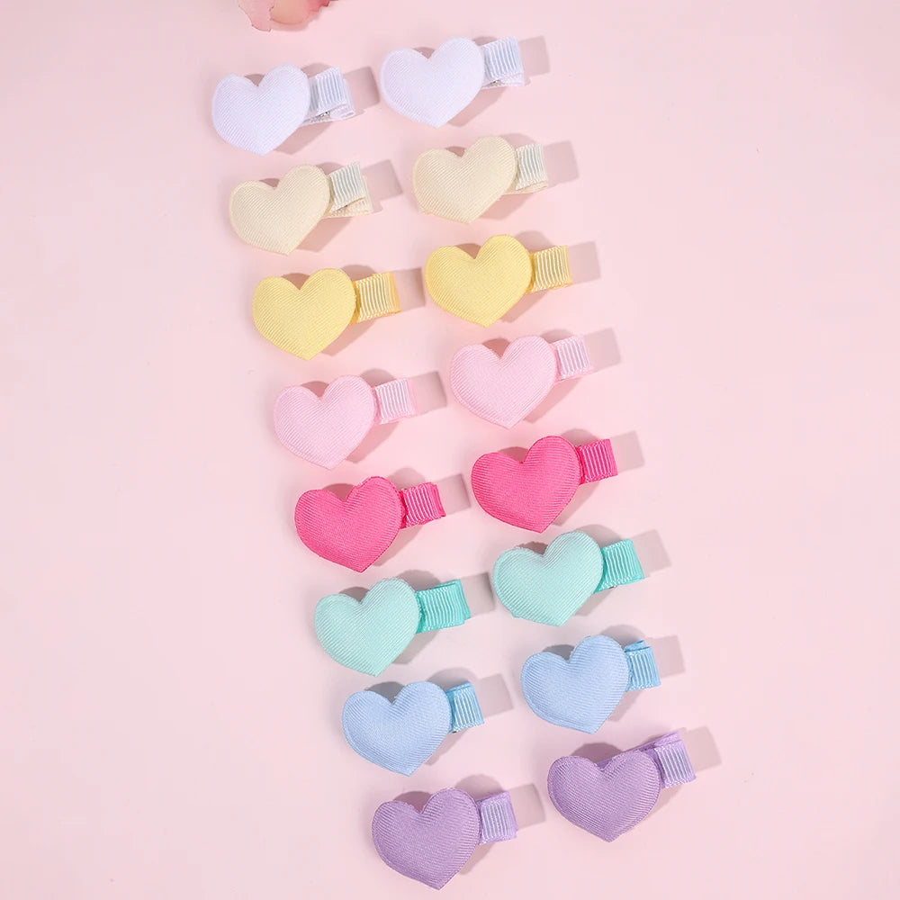 16Pcs Mini Heart Hair Clips Cute Small Love Barrettes Solid Kids Hairclips For Baby Girl Children's Infant Hairpin Accessories