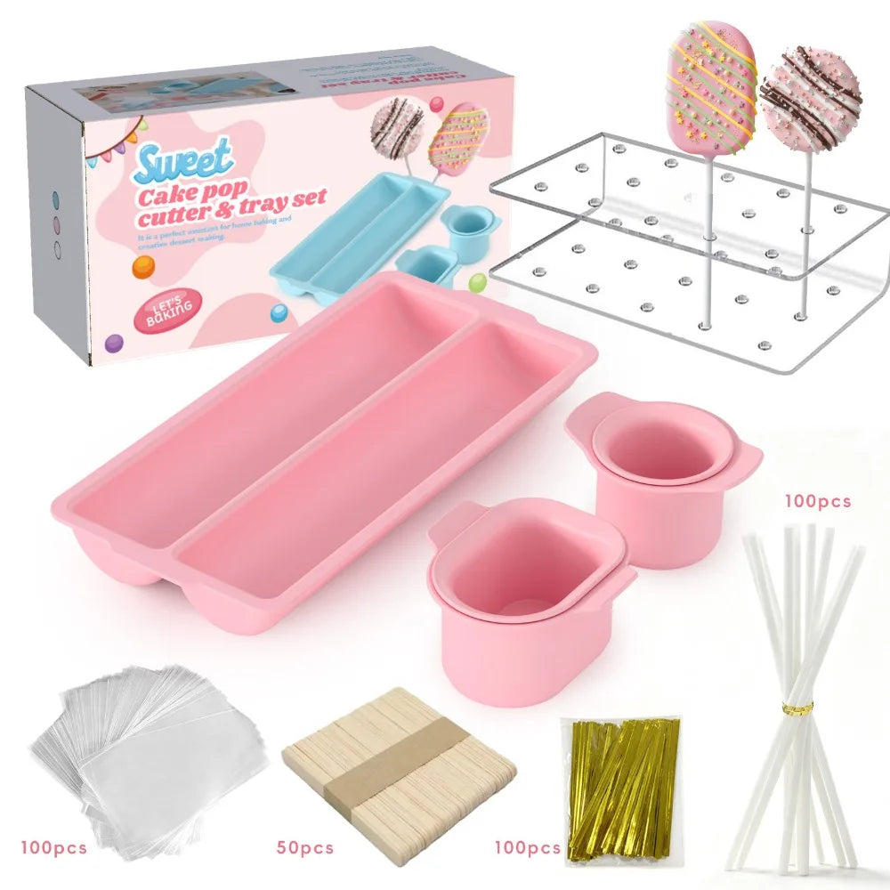 Double Row Tray Cake Pop Mold Set Reusable with Acrylic Stand Cake Pop Cutter DIY Non-Stick Lollipop Mold Party Desserts