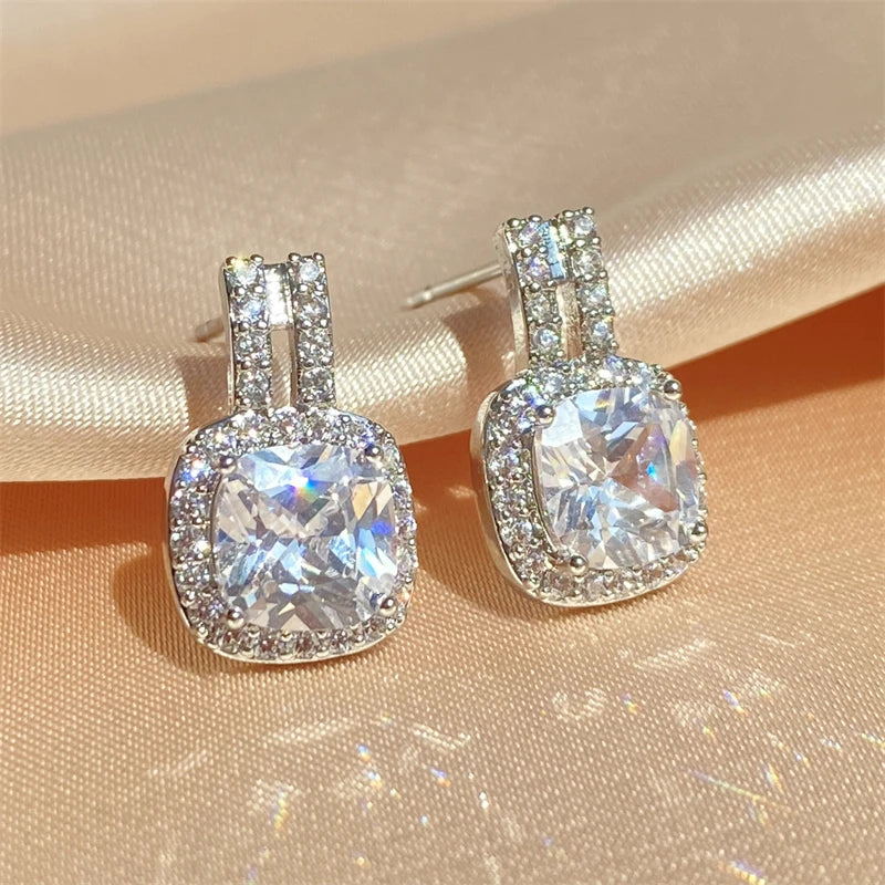Fashion Hollow Square Cubic Zirconia Earrings For Women Gold Silver Color Copper Metal Geometric Earrings Party Everyday Jewelry