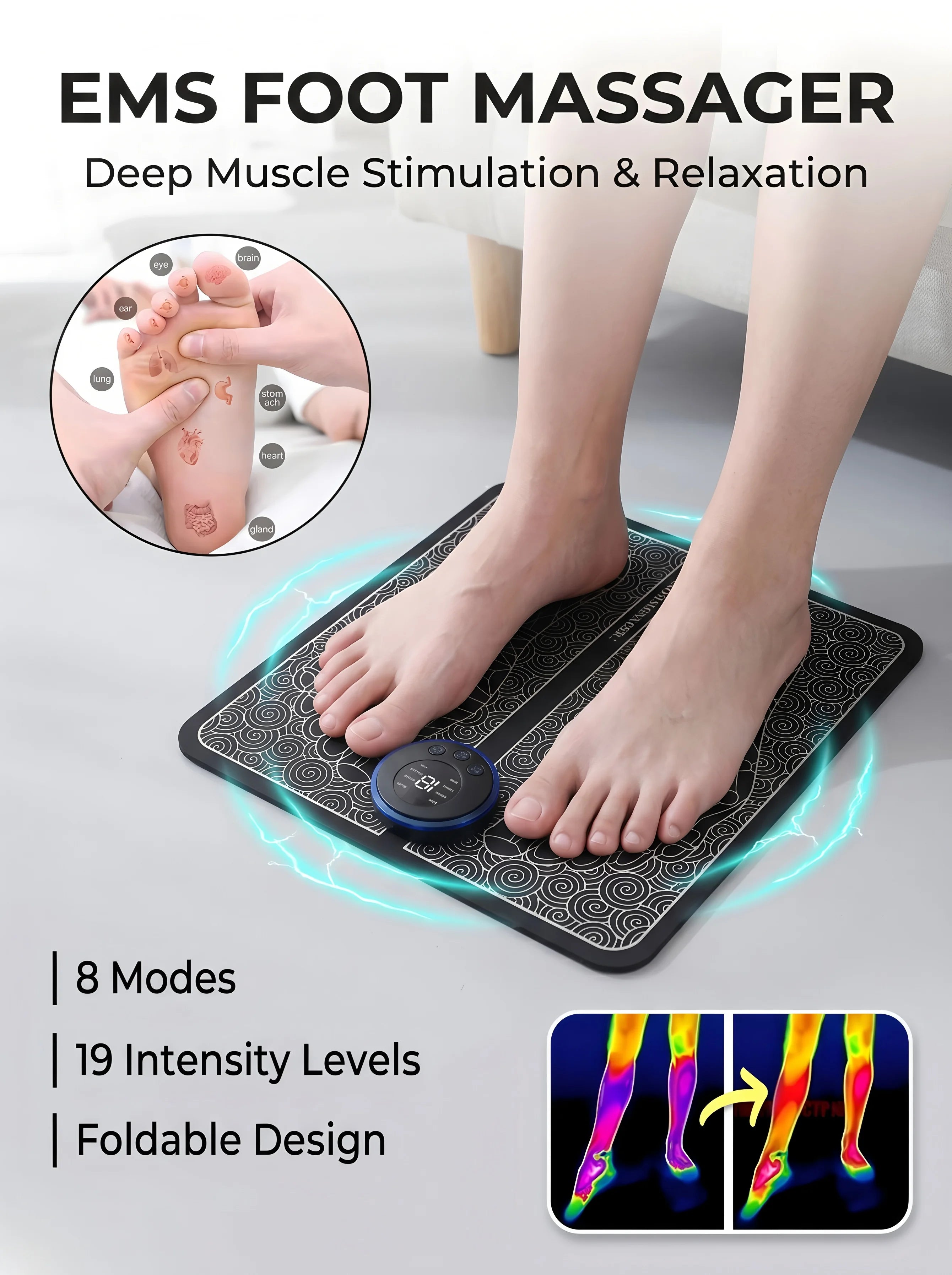 EMS Foot Massager Rechargeable Massage Pad Foot Relaxation Pad Electric Foot Massage Tools Promote Blood Circulation