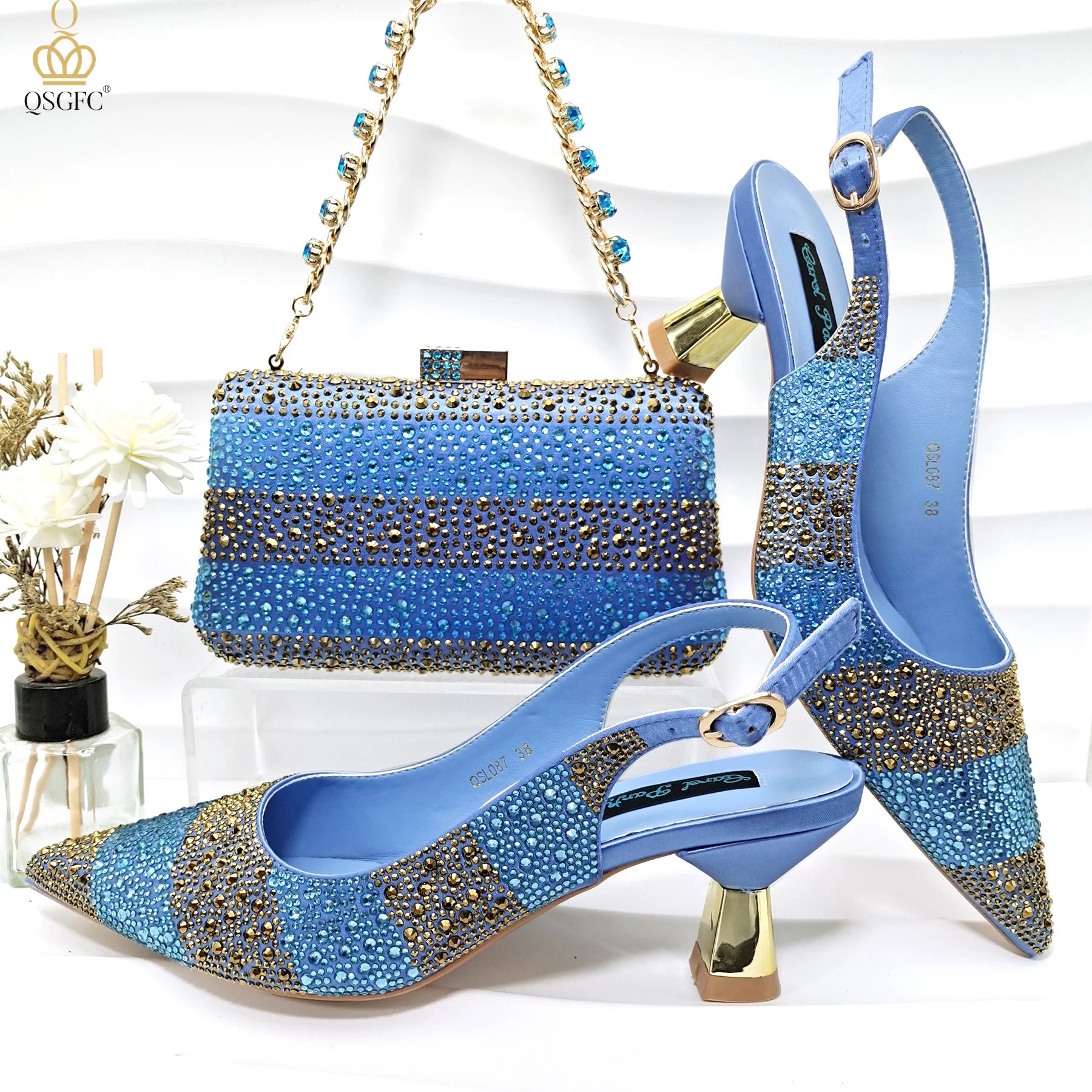 QSGFC New Arrive Italian Design Party Shoes With Matching Clutch Bag Hot African Wedding With Women Heel Shoes And Bag Set Party