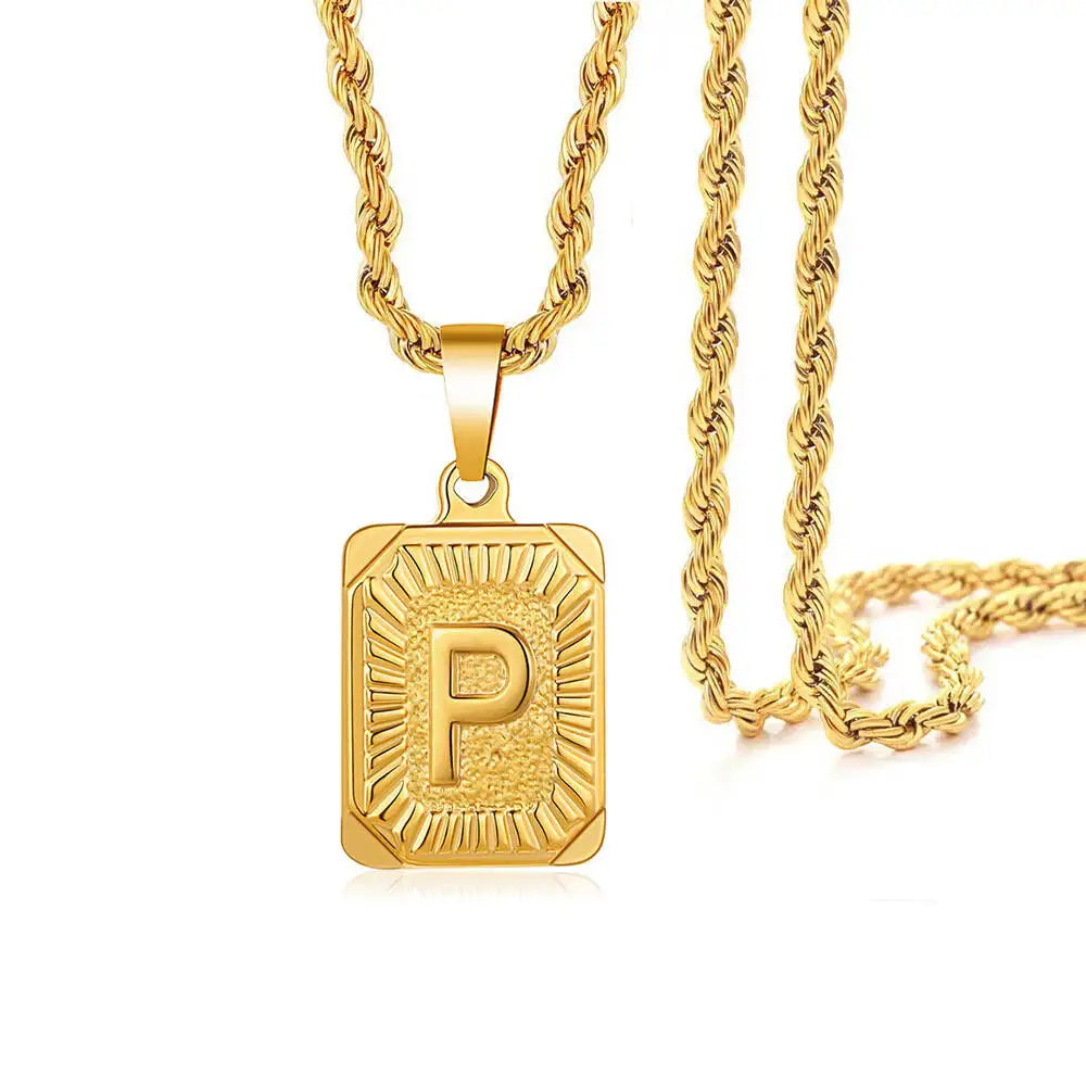 1pc 18K Gold-Plated Capital Letter Stainless Steel Twist Chain Necklace - Personalized A-Z Letter Pendant for Men and Women
