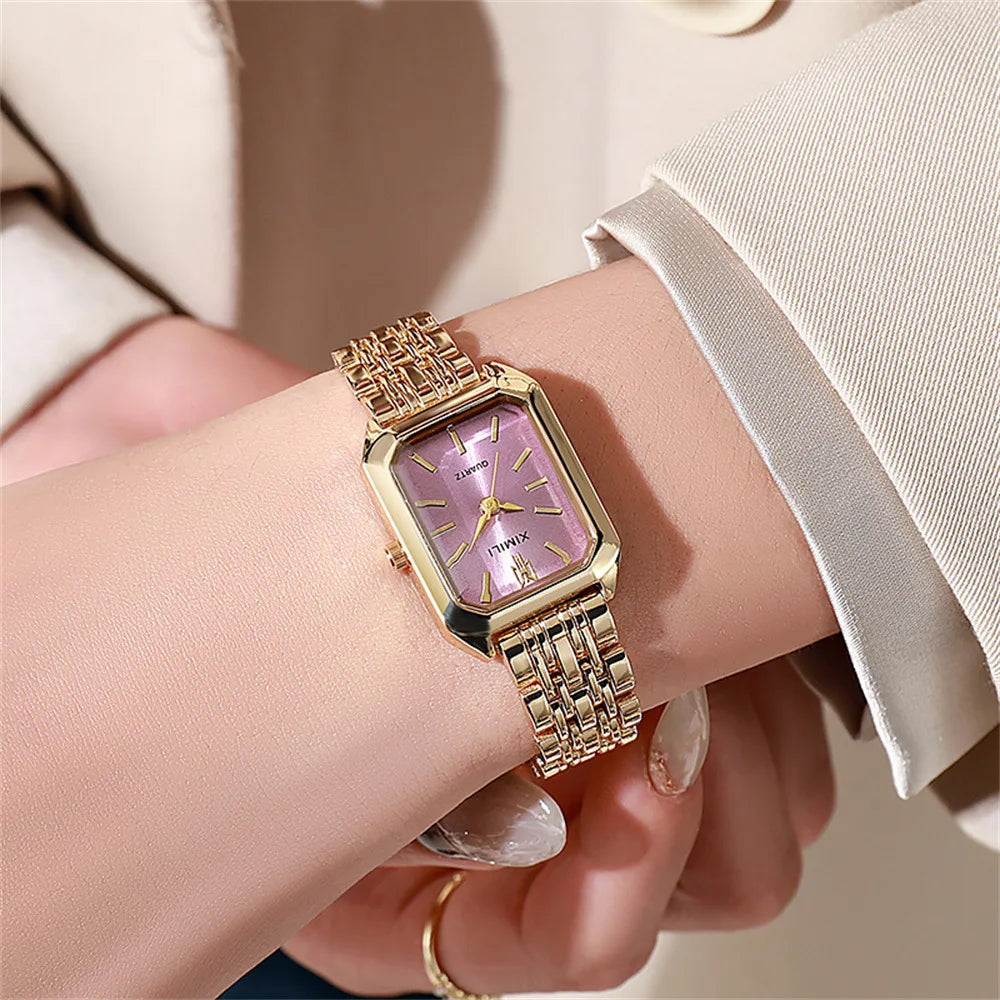 UTHAI W124 Fashion Women watch square business light luxury stainless steel quartz watch casual clock gift，watches for woman