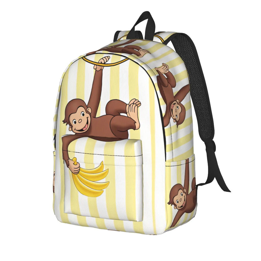 Curious George Swing Banana Stripe Backpack  Outdoor Style Backpacks Women High Quality Large School Bags Streetwear Rucksack