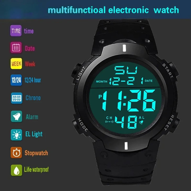 Men's Sport LED Digital Watch Multi-Functional Rubber Fitness Athlete Timekeeping Electronic Clock Reloj