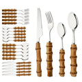 24Pcs Tableware Sets Stainless Steel Bamboo Cutlery SetPurely Natural Bamboo Handle Flatware Set Dinnerware Steak Knife Cutlery
