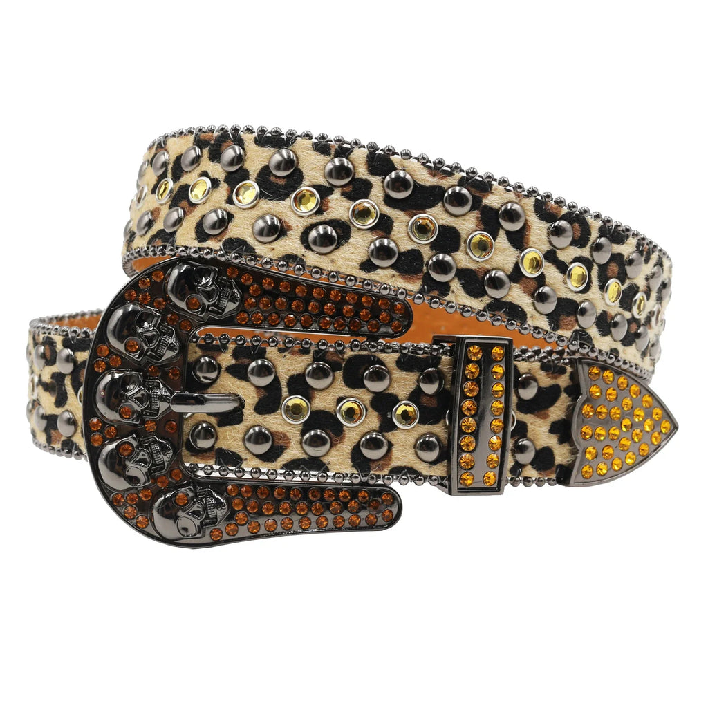 Hot Rhinestone Belts Studded Skull Lether Belts for Women Luxury Designer Brand Strap For Jeans Suppliers White Black