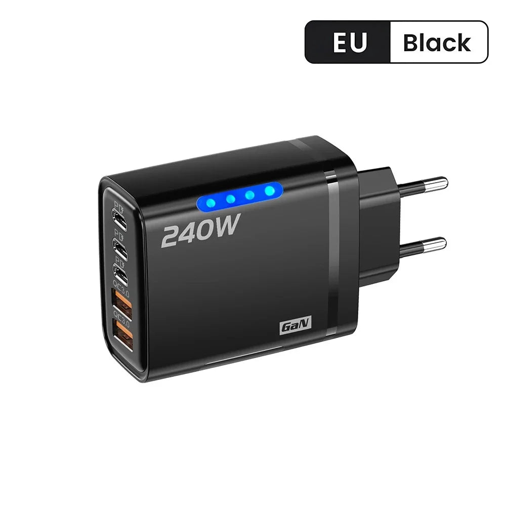 USB Type C 240W GaN Charger Fast Charging PD Quick Charger 3.0 Wall Adapter EU/US Charging Plug For iPhone Xiaomi Samsung Huawei