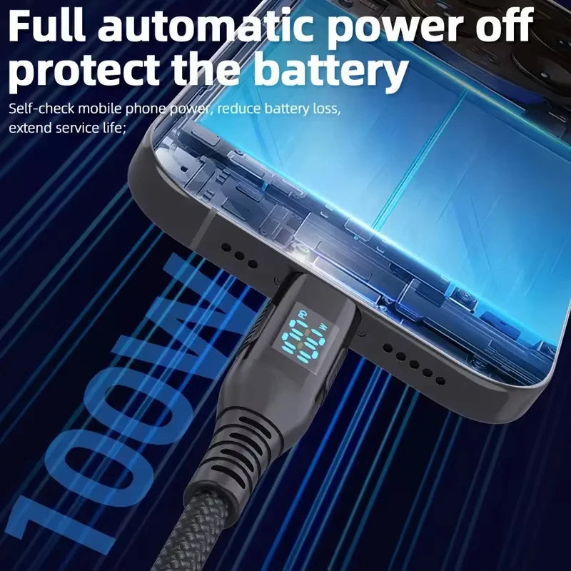 1M 2M 3M 100W USB C to Type C Cord Nylon Braided 5A Max Fast Charging Cable for iPhone 15 16 17 Pro Max for Android Power Cord