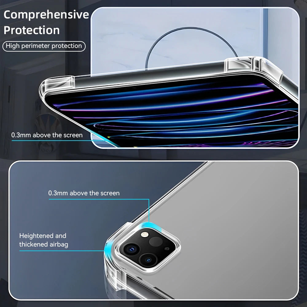 For iPad Air 11-inch M2 2024 Pro 11/13in M4 Case Transparent TPU Cover for iPad 10/9/8/7/6/5 Gen Air 4/5th 10.9 3rd 10.5 Mini 6