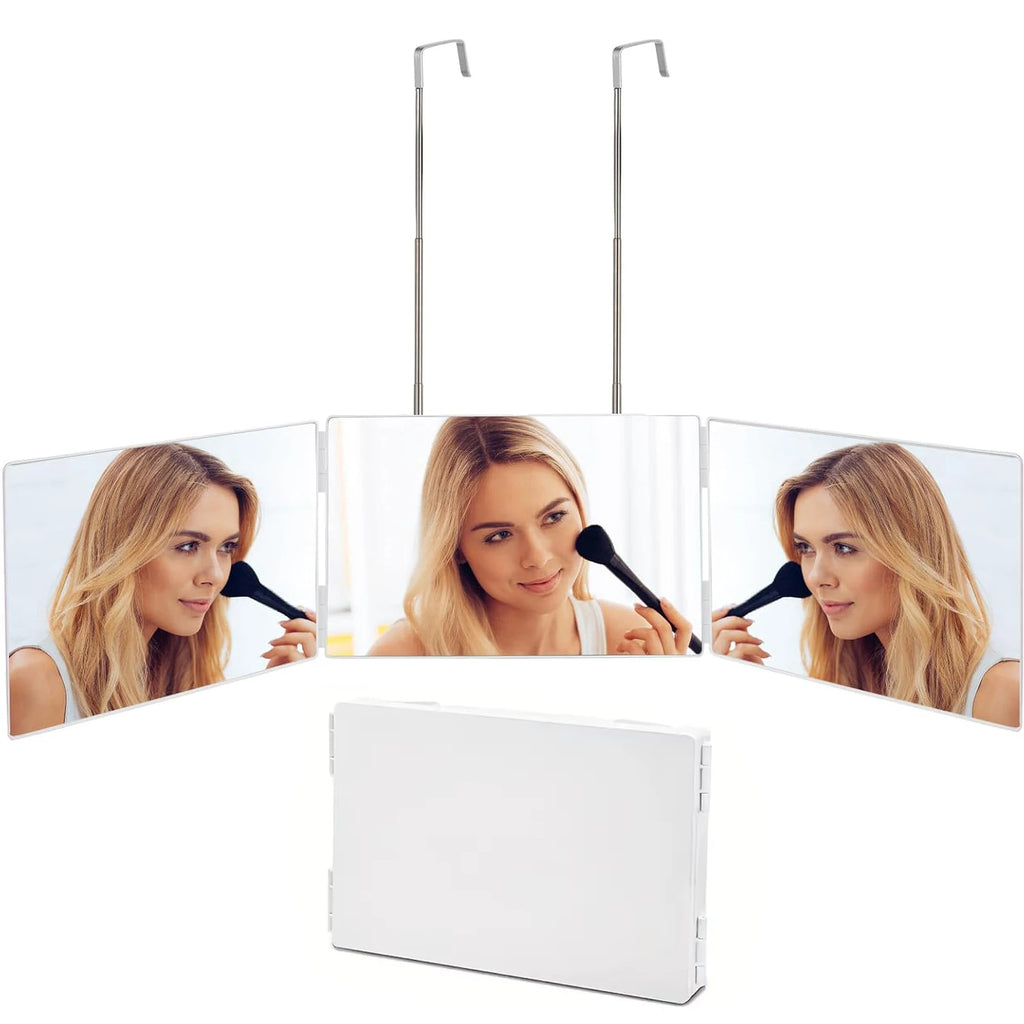 3 Way Compact Mirror for Self Hair Cutting Portable Trifold Cosmetic Mirror Makeup Vanity Mirror for Men and Women Folding Black