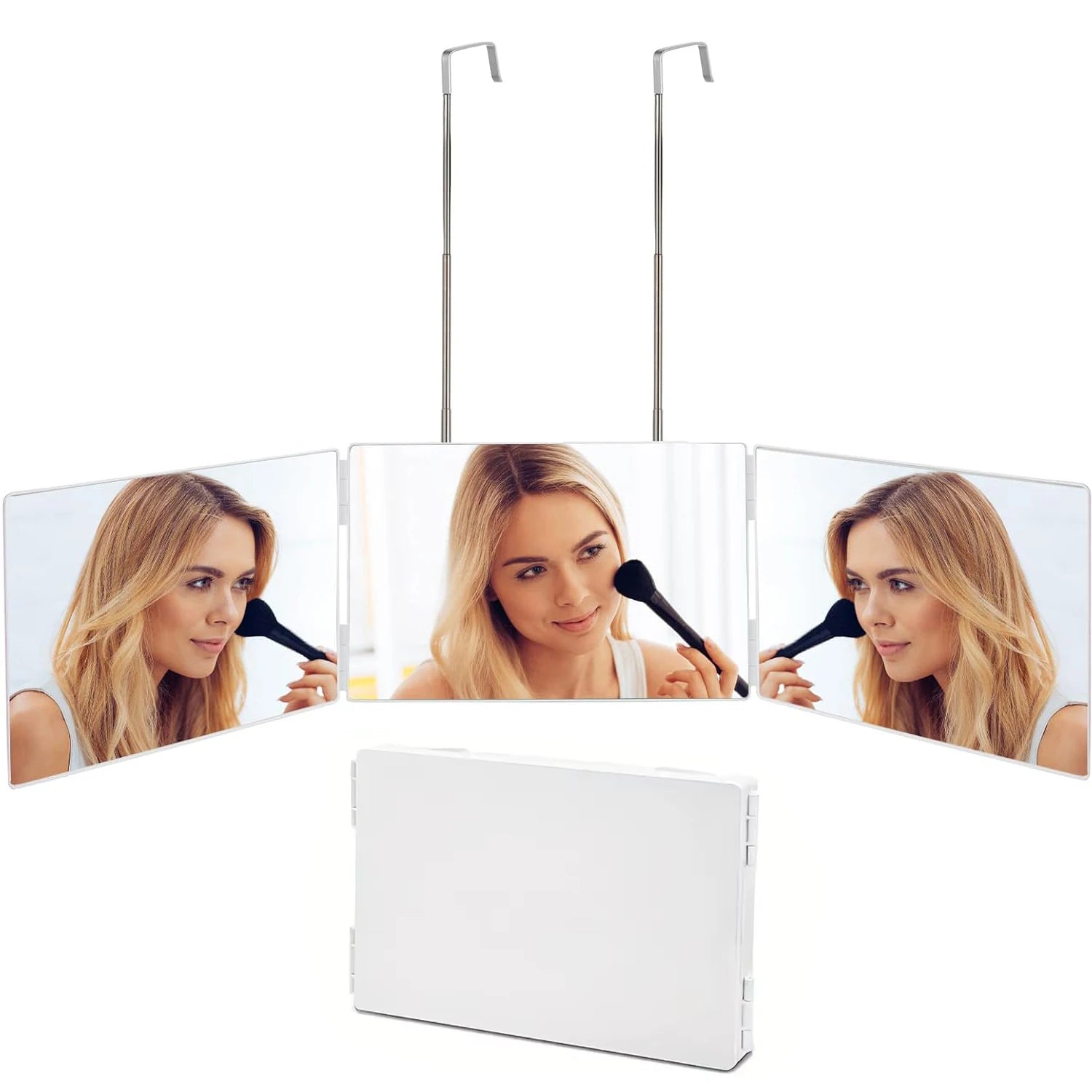 3 Way Compact Mirror for Self Hair Cutting Portable Trifold Cosmetic Mirror Makeup Vanity Mirror for Men and Women Folding Black