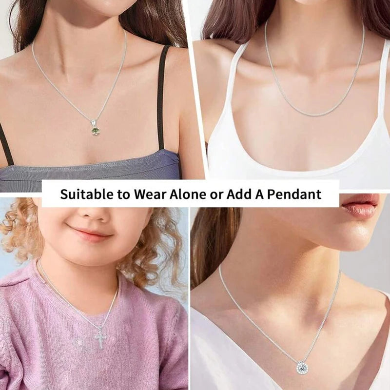 BAMOER Solid Gold Over 925 Sterling Silver Chain Necklace for Women Teens DIY, 0.8mm Box Chain Super Thin & Strong Basic Chain
