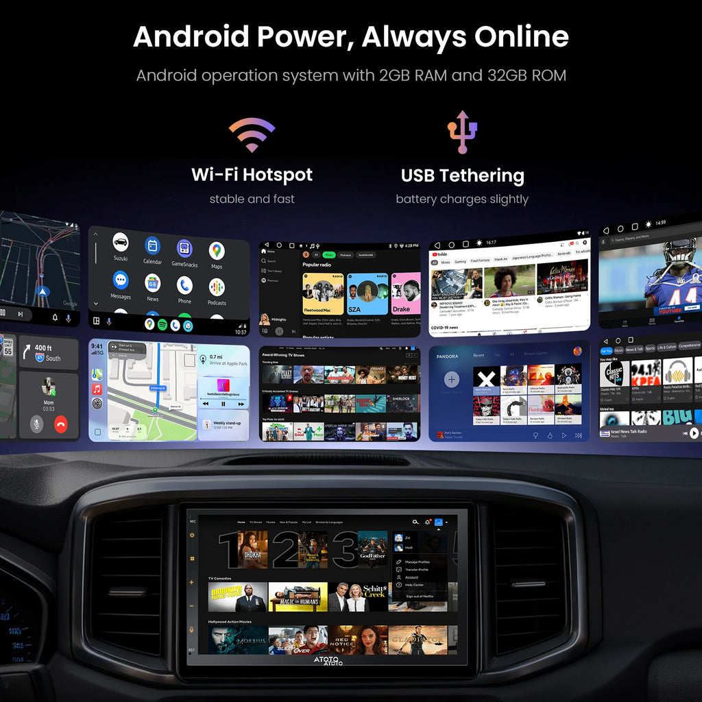 ATOTO A5L Android Double DIN Car Stereo with 7inch Touchscreen Car CarPlay Wireless Android Auto, Wi-Fi/BT/USB Tethering, 24EQ, Built-in AMP&DSP, HD LRV, MirrorLink, Backup Camera, 2G+32G