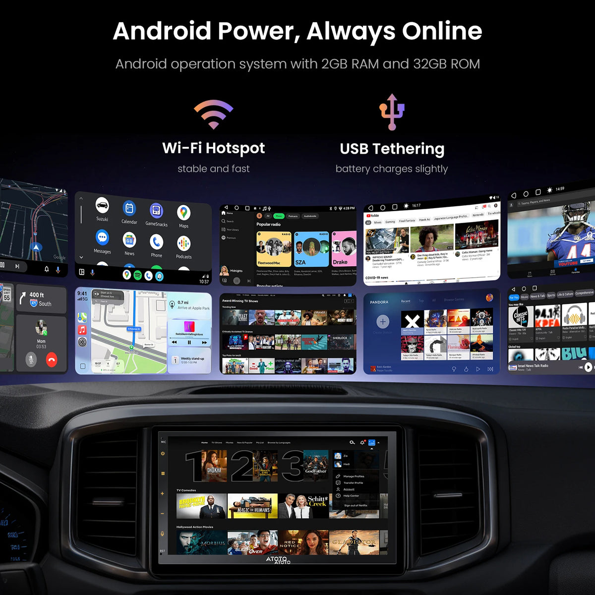 ATOTO A5L Android Double DIN Car Stereo with 7inch Touchscreen Car CarPlay Wireless Android Auto, Wi-Fi/BT/USB Tethering, 24EQ, Built-in AMP&DSP, HD LRV, MirrorLink, Backup Camera, 2G+32G