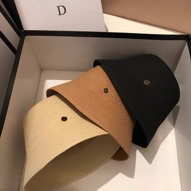 Japanese Designer M Straw Weaving Hat Summer Casual Travel Sunscreen Slim-face Sun Hat Women Luxury Simple Bucket Hats Panama