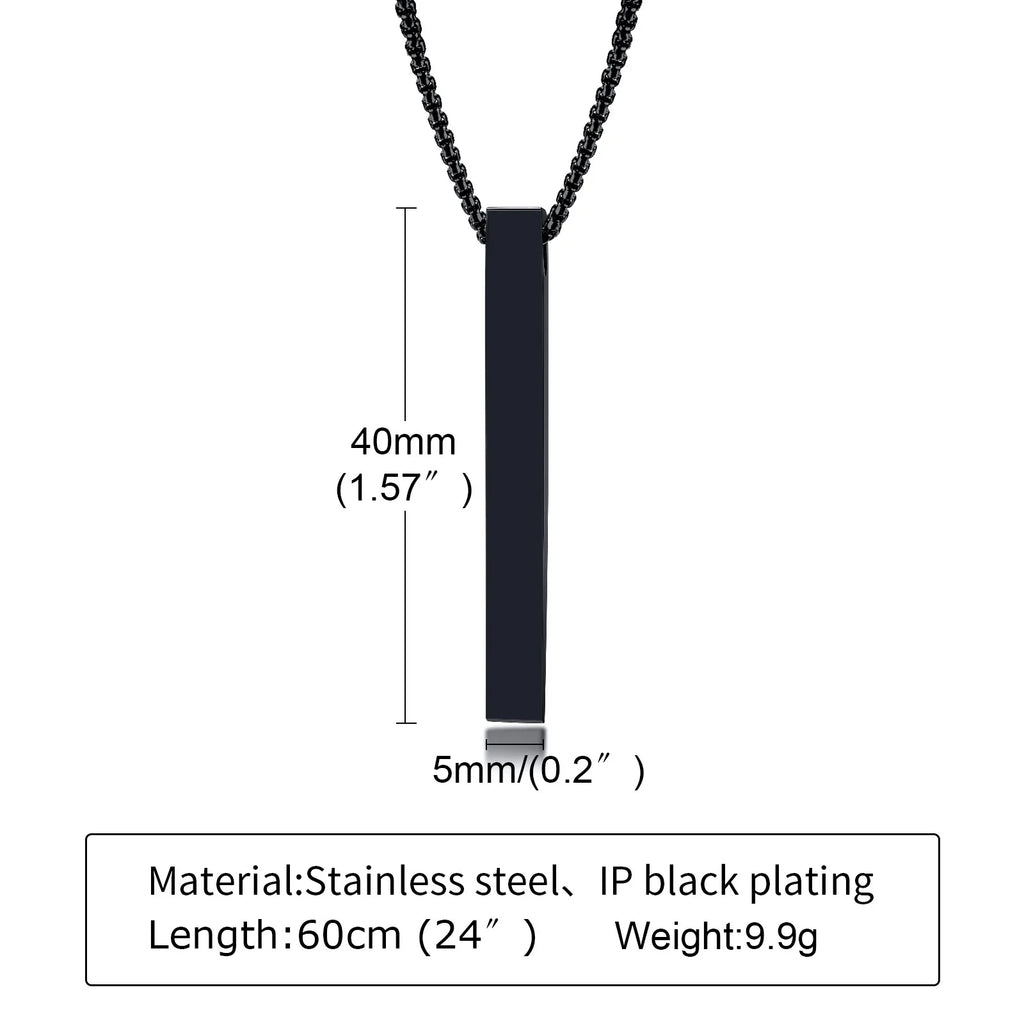 Waterproof Pillar Necklaces for Men Women,Stainless Steel Rectangle Vertical Bar Pendant Necklace,Simple Casual Collar Gifts