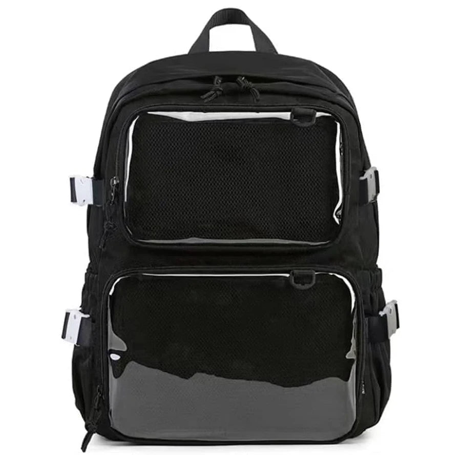 Clear Windows Fashion Women Backpacks for Women Teens DIY Badge JK Pin Display Backpack Solid Multi Pockets Ita Bags