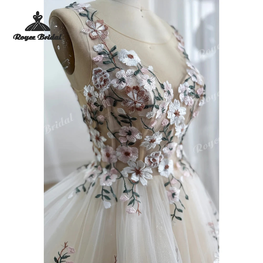 Forest Floral Chiffon A Line Wedding Dresses 2026 Off Shoulder Embroidered Beach Bridal Gown Customized Vestido De Novia