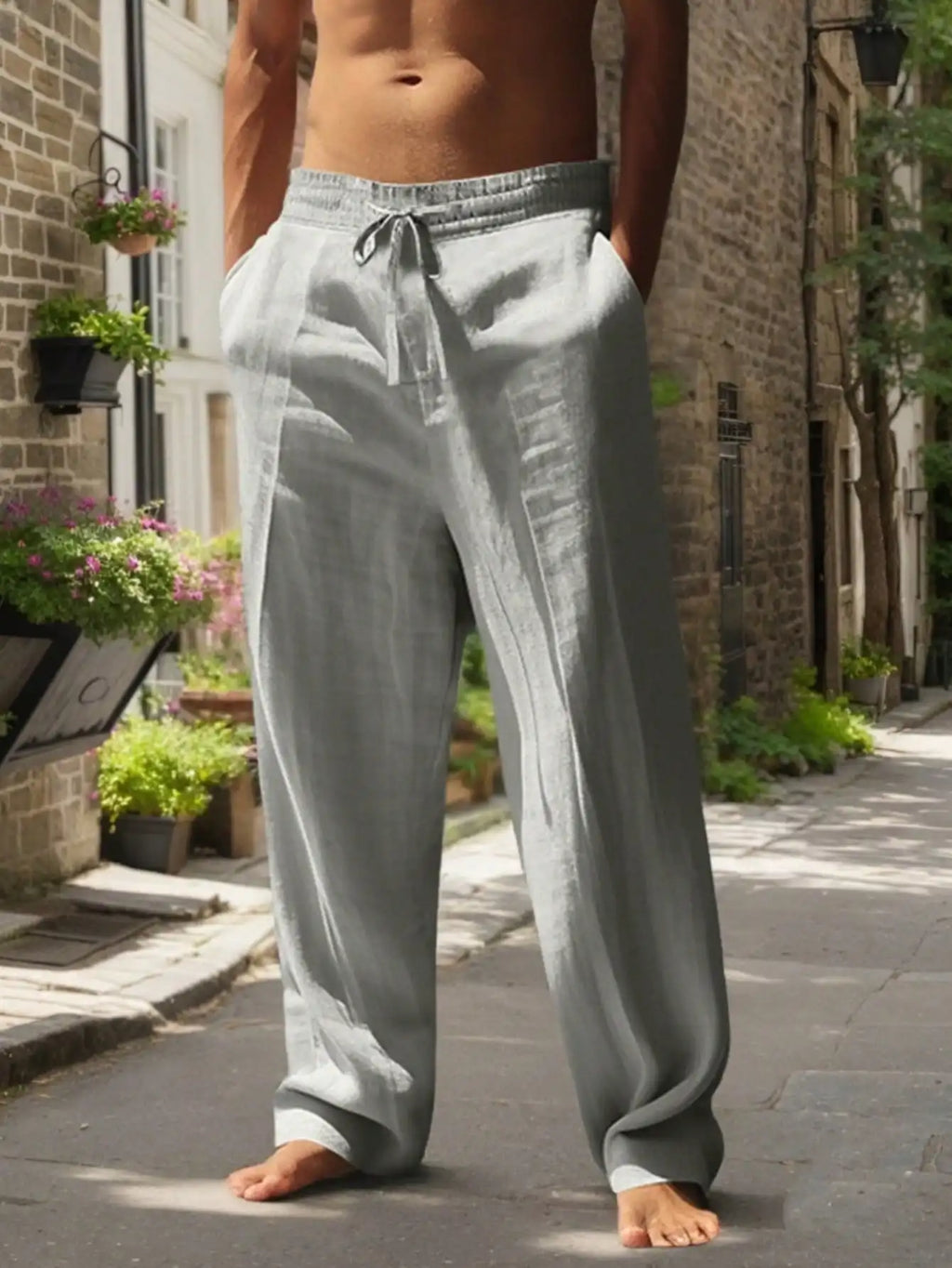 Men Linen Wide Leg Casual Pants Loose Lightweight Trousers Breathable Summer Spring Fall Daily Wear