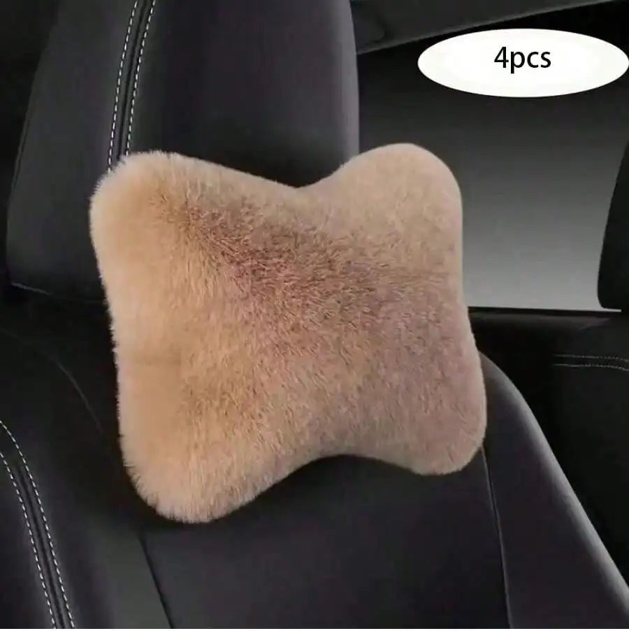 2/4pcs Luxury Plush Car Neck Pillows, Comfortable Neck Support, Faux Fur Texture, Soft Sponge Padding, Makes Traveling More Comfortable