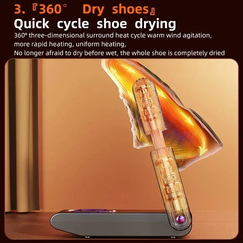 Portable Foldable Electric Shoe and Boot Dryer 180° Folding Design Smart Display Drying Dehumidifier for Shoes Gloves