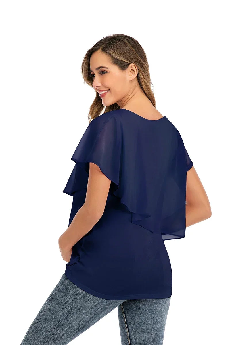 Women Short Sleeve Wrap Nursing T-Shirts Double Layer Blouse Tops Soft Breathable Pregnancy Maternity Tees Breastfeeding Moms