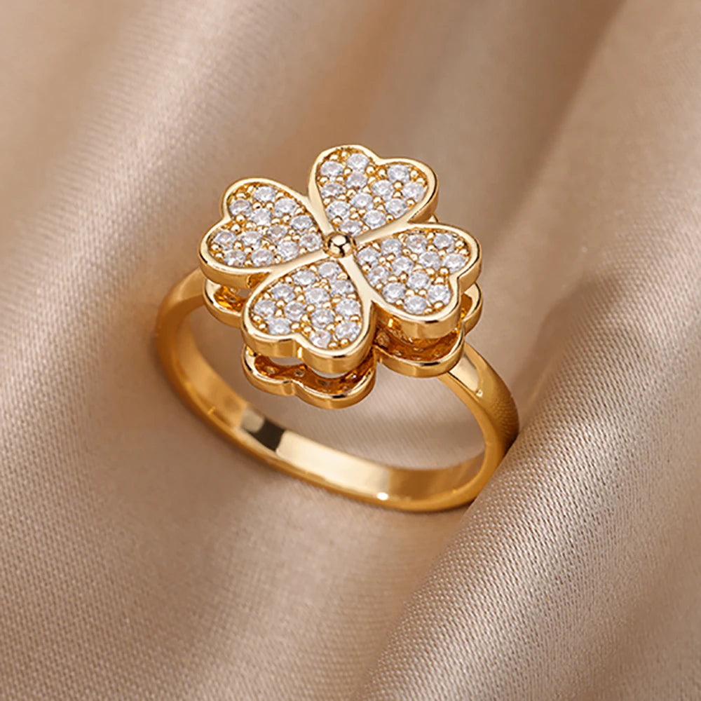 Anti-Stress Anxiety Rings for Women Gold Color Open Adjustable Rotating Ring Aesthetic Wedding Fashion Jewelry Gift
