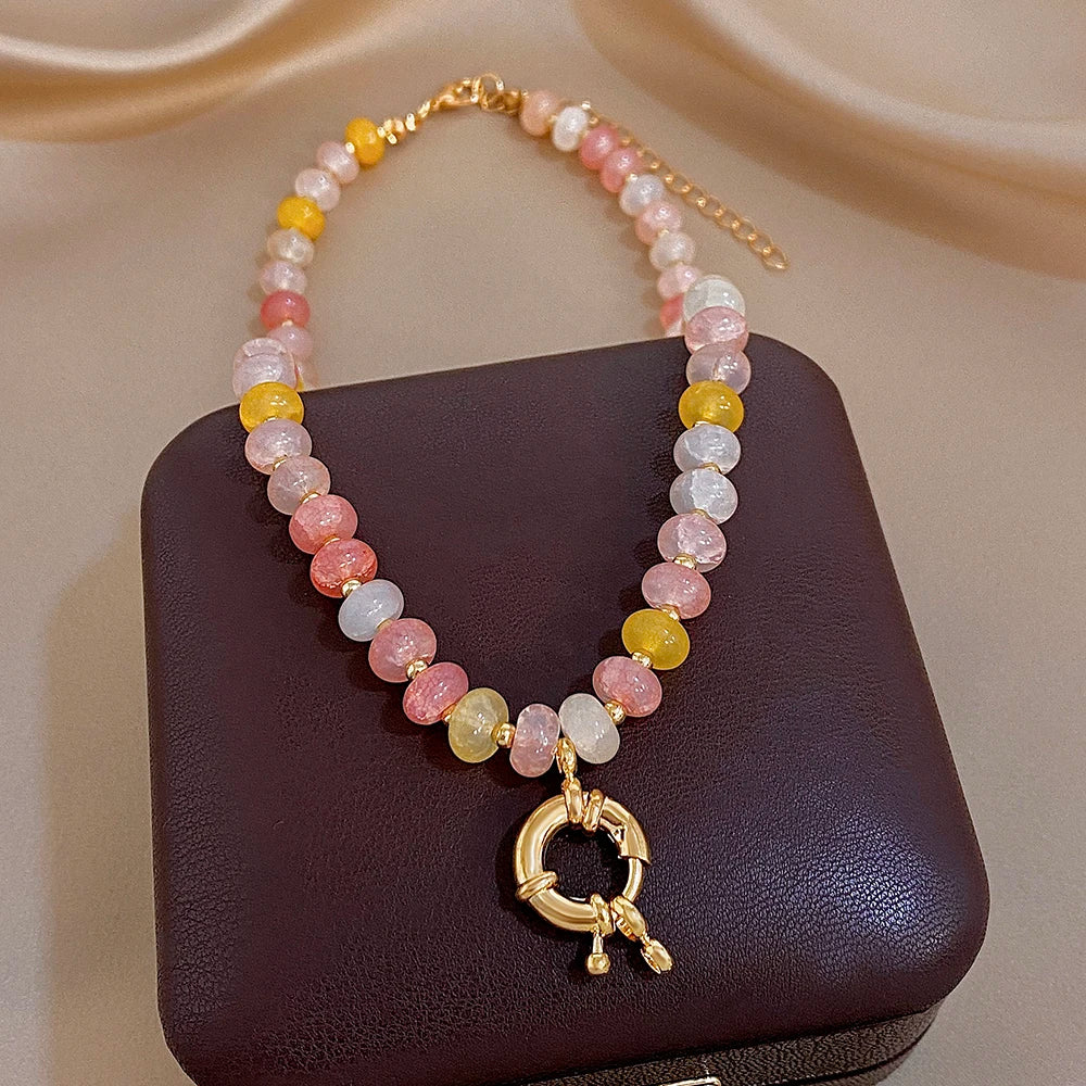 Delicate Colorful Natural Stone Beaded Necklace for Women DIY Buckle Choker Necklaces Party Jewelry Gifts